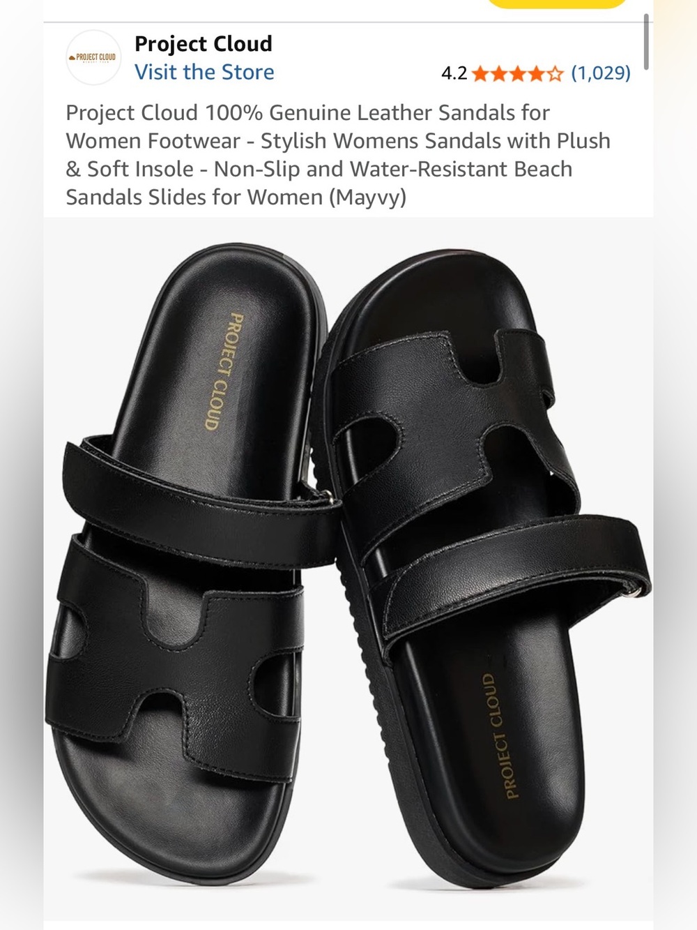 Project Cloud Women’s Black Leather Slide Sandals size 6.5